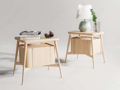 北欧原木床头柜3D模型下载